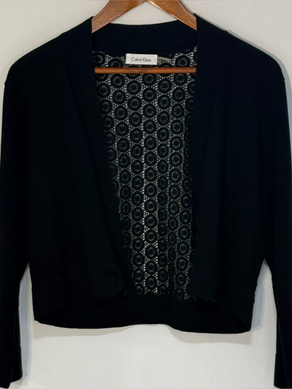 NWT Calvin Klein Black Lace Open Front Cropped Cardigan Size Large - Picture 5 of 7